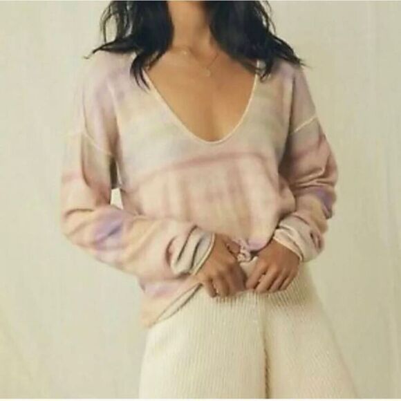 Free People Lightweight Spacedye Always‎ Cashmere V Neck Sweater Size Small New - Picture 1 of 8